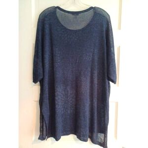 J.Jill PureJill linenblend top L navy sheer floral damask Coastal Grandma boho